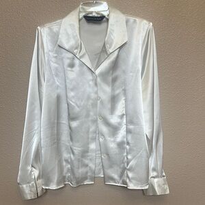Vintage Preston & York Elegant White Satin Blouse Size 16